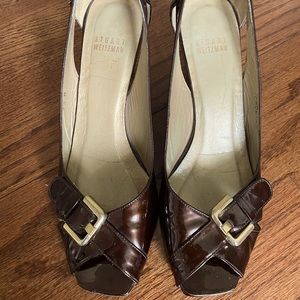 Stuart Weitzman Brown Patent Leather Wedge